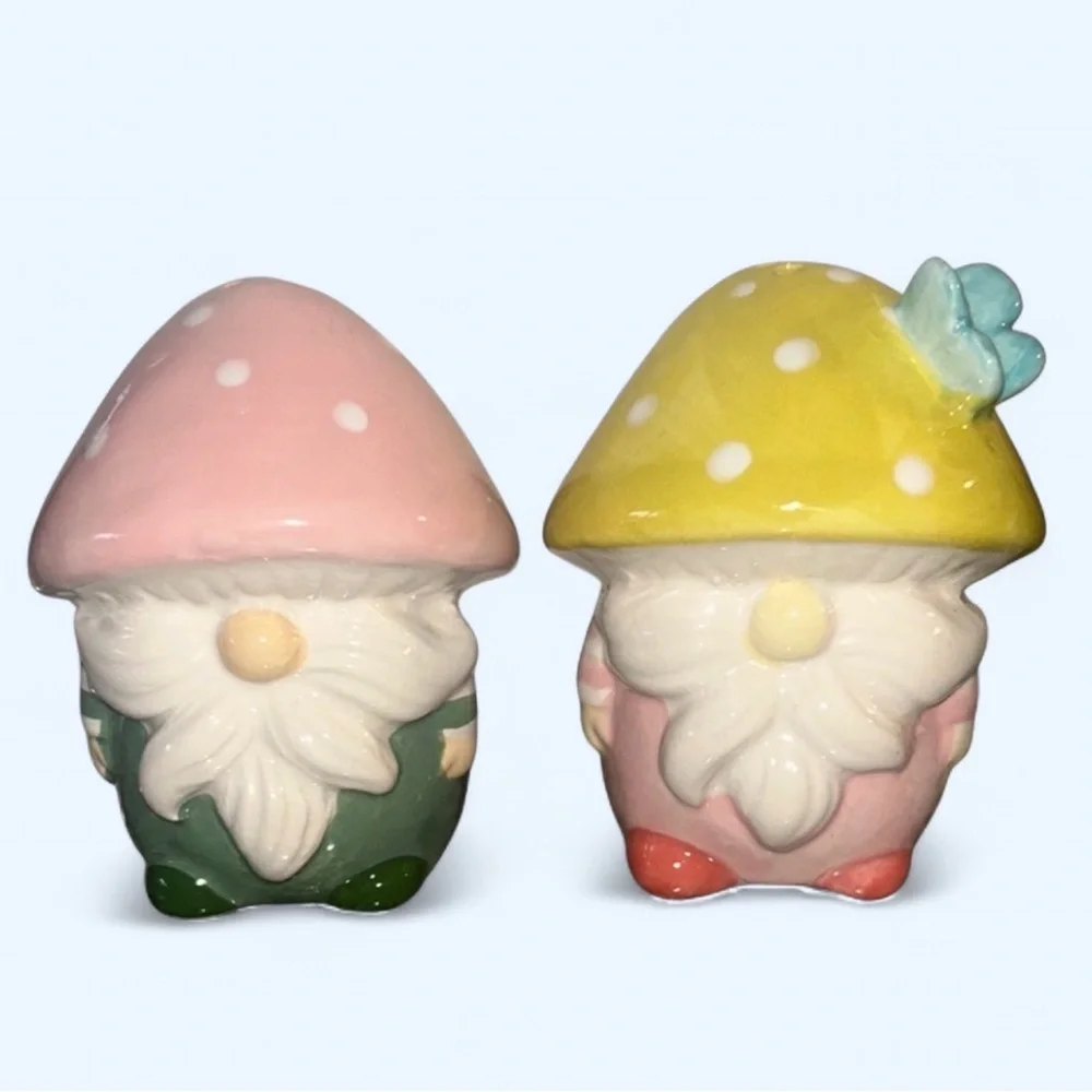 Ceramic Gnome Salt & Pepper Shaker Containers - Pink and Yellow